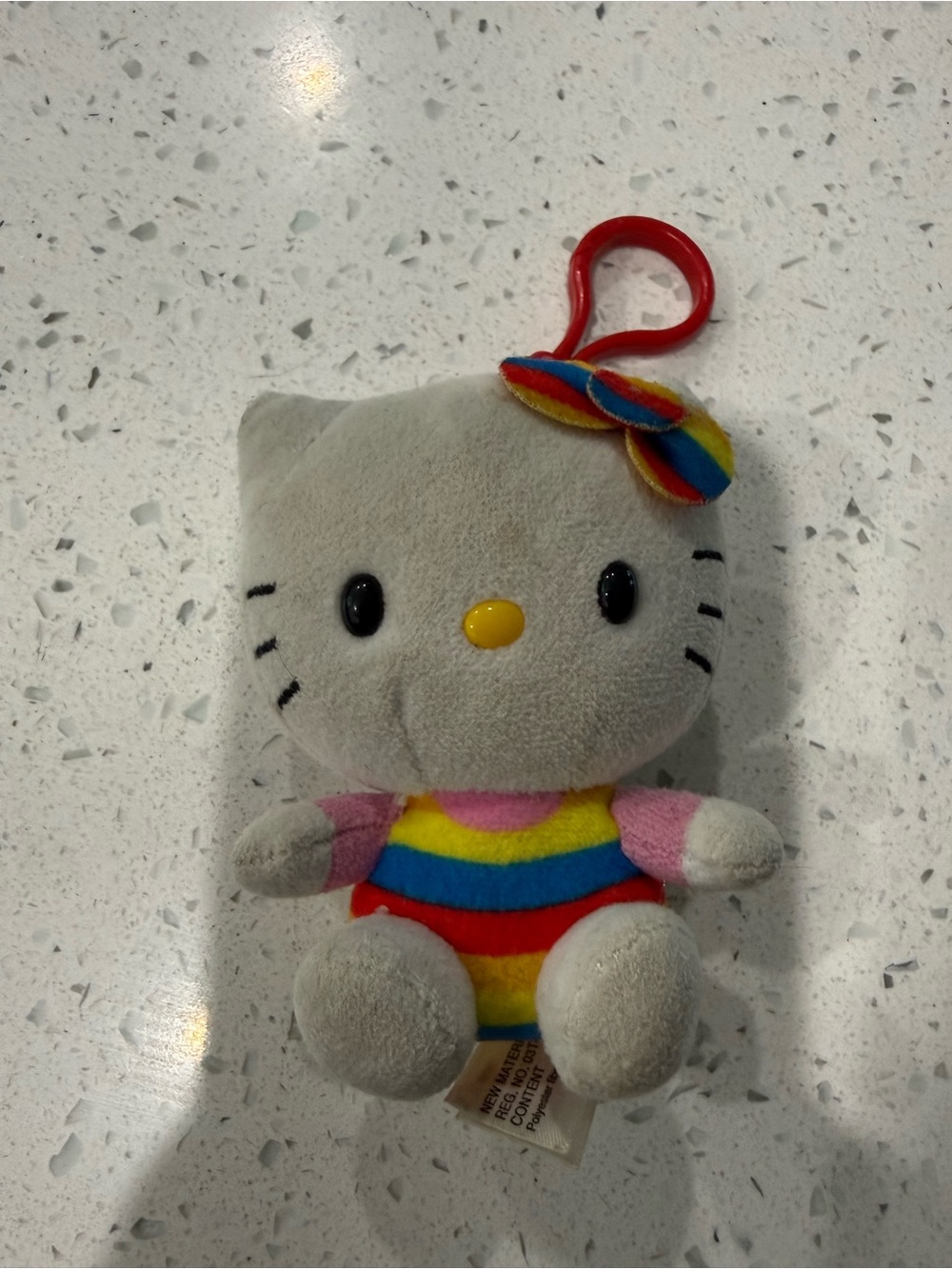 Hello Kitty Rainbow Plush Clip-On Keychain - Gray Body, Red Clip